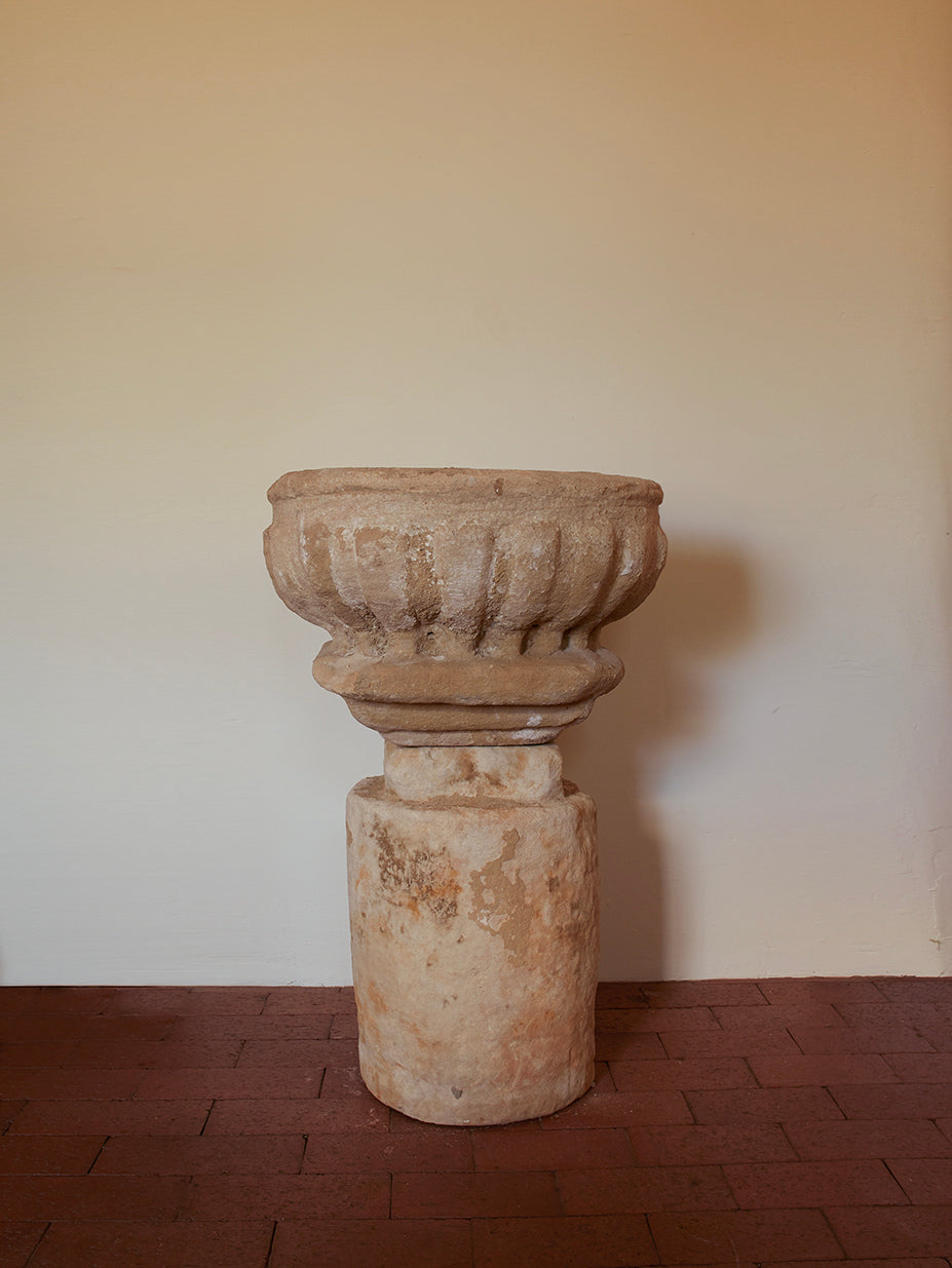 CARVED STONE BAPTISMAL FOUNTAIN