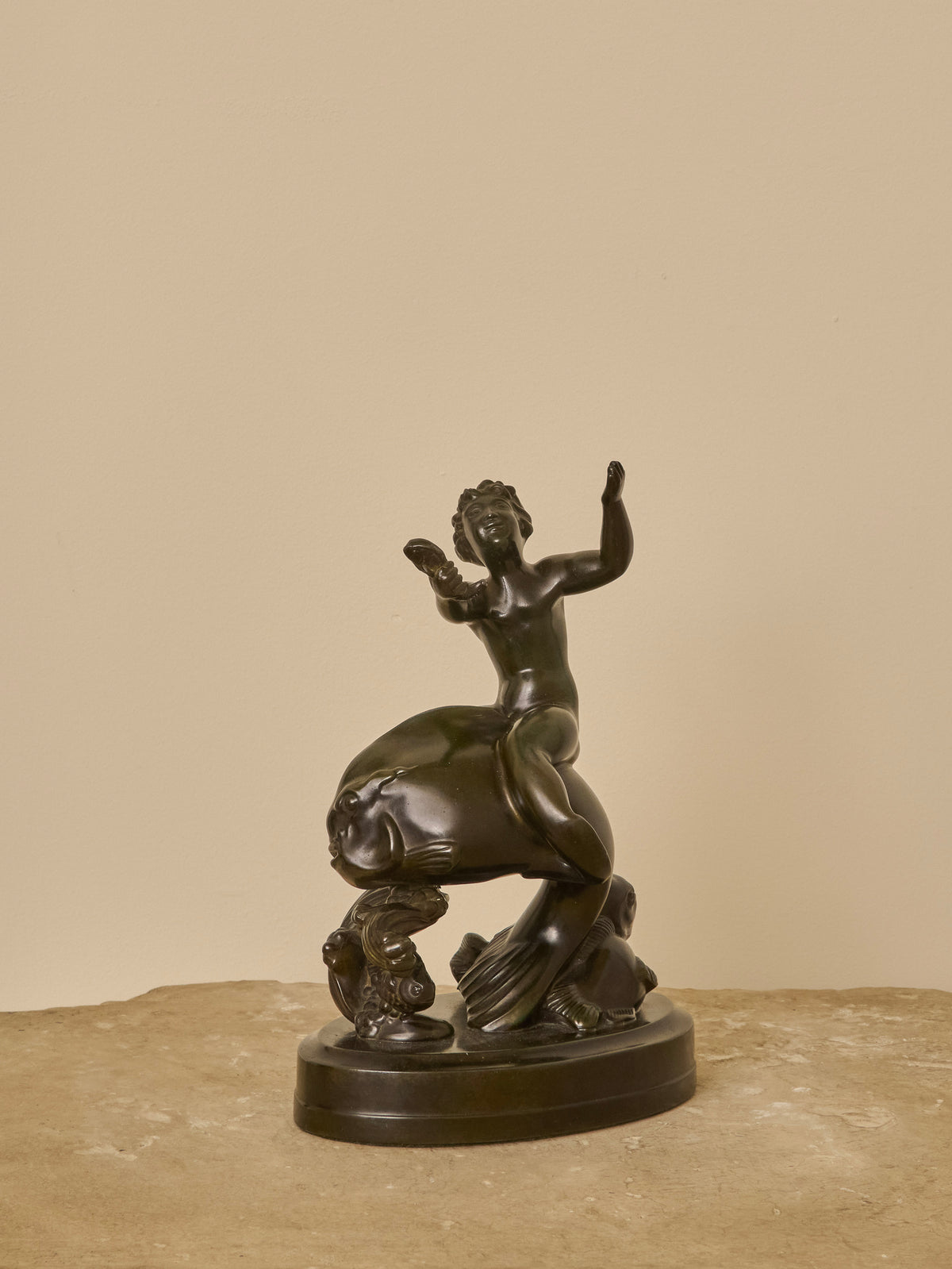 BOY & FISH BRONZE SCULPTURE